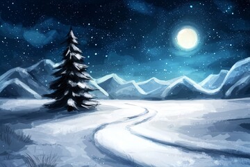 Fototapeta premium pine tree in foreground, full moon in background