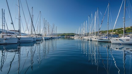 Fototapeta premium Sailboats Docked in a Harbor
