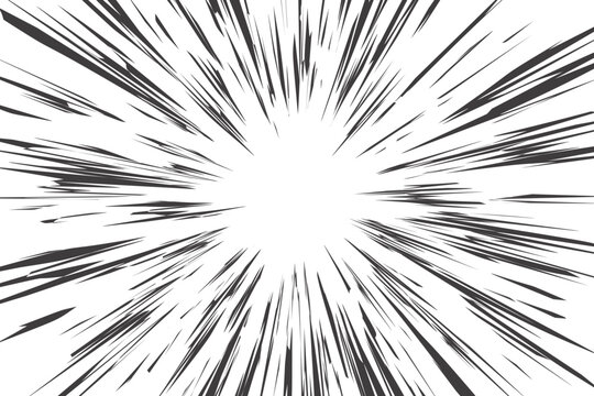 Comic speed lines effect. Radial explosion on white background. Manga and anime book action and motion rays. Cartoon vector burst and abstract concentric shout and scream