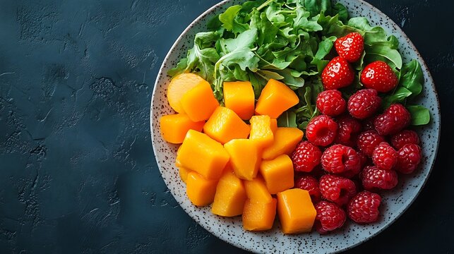 Wellbalanced meal on a plate emphasizing fiber and nourishment set against a simple background