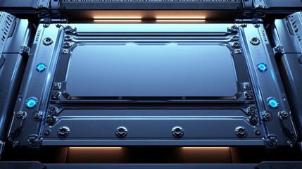 Obraz premium A futuristic interface panel with a sleek design, illuminated by blue lights.