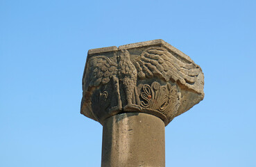 Amazing Ancient Column of Zvartnots Cathedral Ruins, Built in 7th Century, Located in Vagharshapat...
