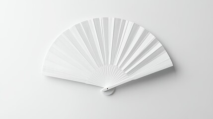 A top-down view of a classic white folding hand fan, fully opened and centered on a plain white background.