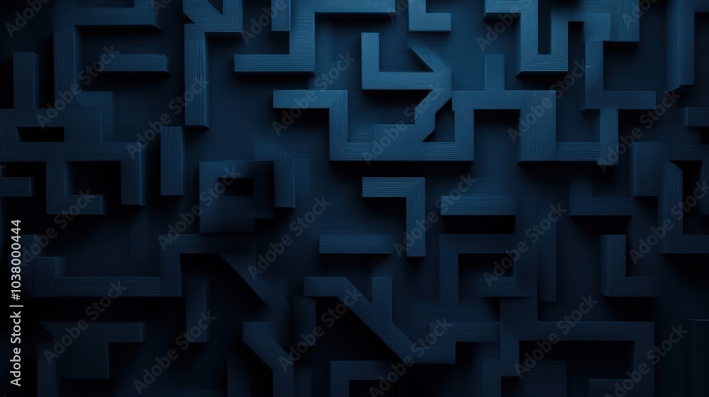Poster abstract maze-like pattern in dark blue, creating a sense of depth and complexity.