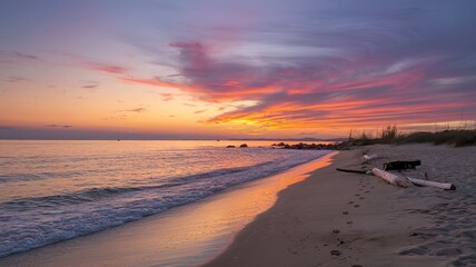 A breathtaking sunset over a serene beach
