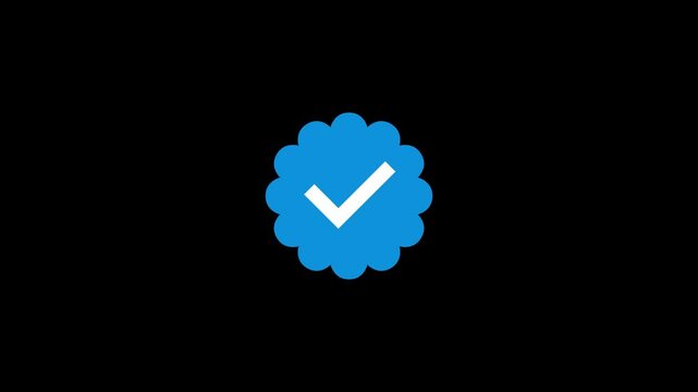 Blue check mark icon animation. Alpha channel, Transparent background or green background. 4K