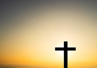 Cross christian god religion on sunset background, jesus church worship pray catholic grace christ, symbols christ love holy spiritual hope peach victory spirit meditation catholicism crucifix trush.