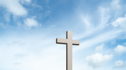 Cross Christian God Religion on Sky Background, Jesus Church Worship Pray Catholic Grace Christ, Symbols Christ Love Holy Spiritual Hope Peach Victory Spirit Mditation Catholicism Crucifix Trush.