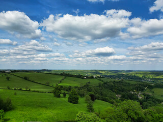 Obraz premium High Angle View of Historical Bath City of England United Kingdom During Partially Cloudy Day of May 27th, 2024, Aerial Footage Was Captured with Drone's Camera During Bright Sunny Day