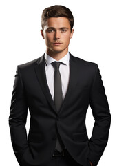 Man in a black office suit on a transparent background