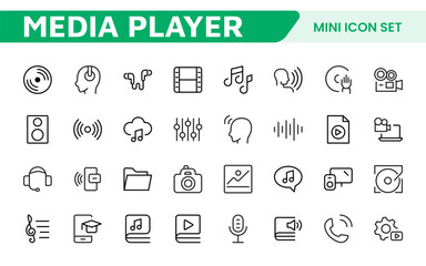 Audio Video Icons Pack. Thin line icons set. Flat icon collection set. Simple outline icons.