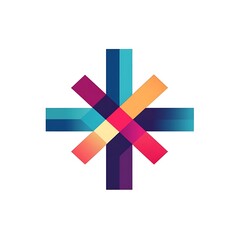 A colorful geometric design featuring intersecting shapes in vibrant hues.