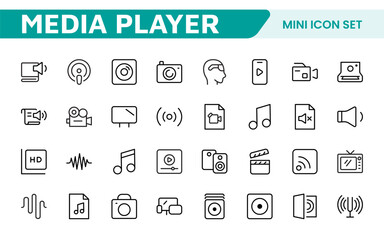 Audio Video Icons Pack. Thin line icons set. Flat icon collection set. Simple outline icons.