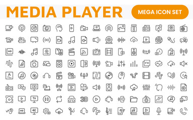 Audio Video Icons Pack. Thin line icons set. Flat icon collection set. Simple outline icons.