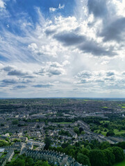 High Angle View of Historical Bath City of England United Kingdom During Partially Cloudy Day of May 27th, 2024, Aerial Footage Was Captured with Drone's Camera During Bright Sunny Day