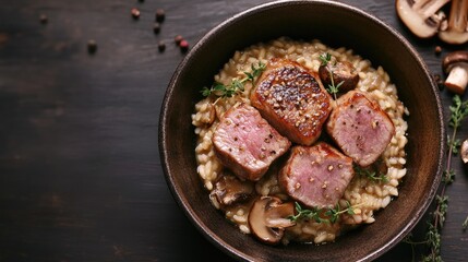 Gourmet Dish with Tender Meat and Risotto