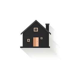 A minimalist black house illustration with a door and windows.