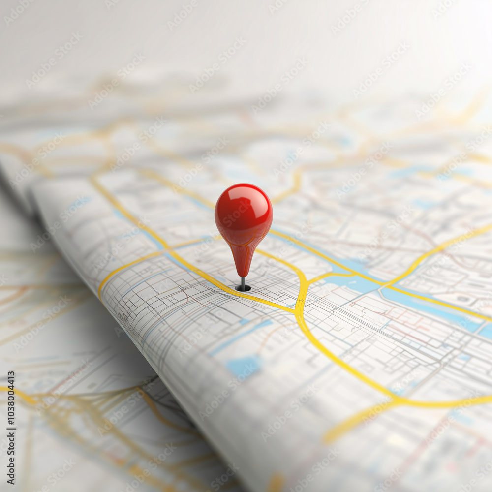 Wall mural red pin pointing location showing travel destination on map