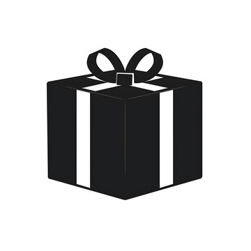 recommend clip art: A simple black gift box with a ribbon and stripes, symbolizing presents and celebrations.