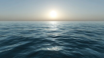 Obraz premium A wide expanse of calm ocean surface, with gentle waves and soft sunlight creating reflective patterns.
