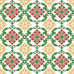 Fototapeta premium Red and green digital ikat pattern for creating beautiful fabric designs and other elements of the fashion industry and home interior (wrapping, silk, scarf, clothing, background, carpets, curtains) 