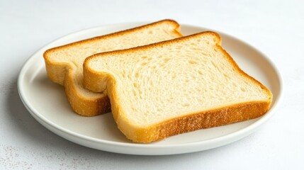 Two slices of toasted bread on a white plate, ready for serving or further preparation.