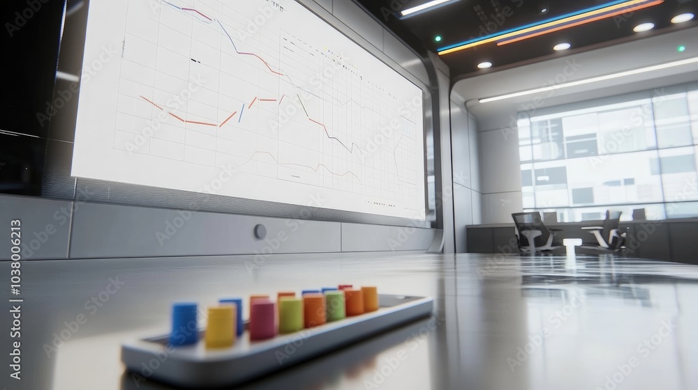 Poster modern office space with data visualization display