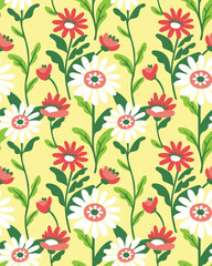 Florals design, seamless pattern for decorating all fashion designs, fabrics, wallpapers and prints. on a light yellow background
