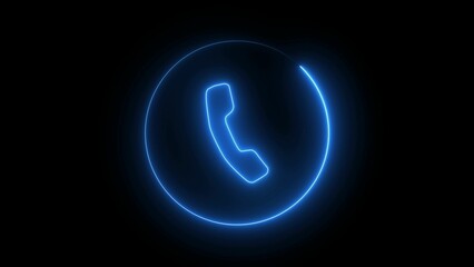  neon light  call icon isolated in black background. Vibrant colors, laser show. 3d rendering - illustration.