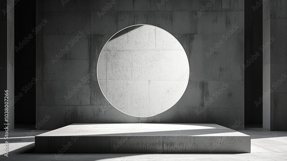 Poster monochromatic geometric shape in minimalist setting