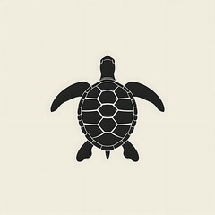 A minimalist illustration of a turtle viewed from above, showcasing its shell and flippers.