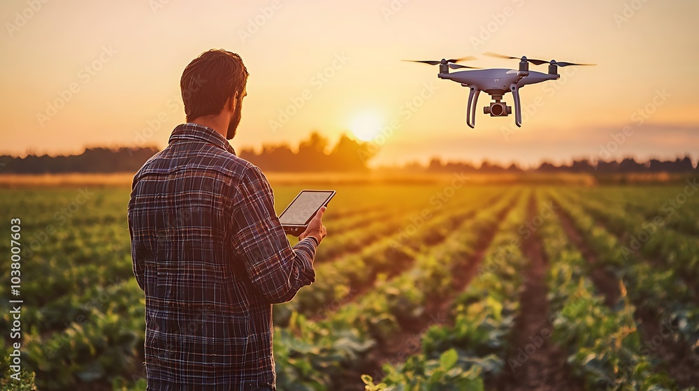 Poster Harnessing technology in precision agriculture visualizing the impact of drones and smart devices on modern farming practices