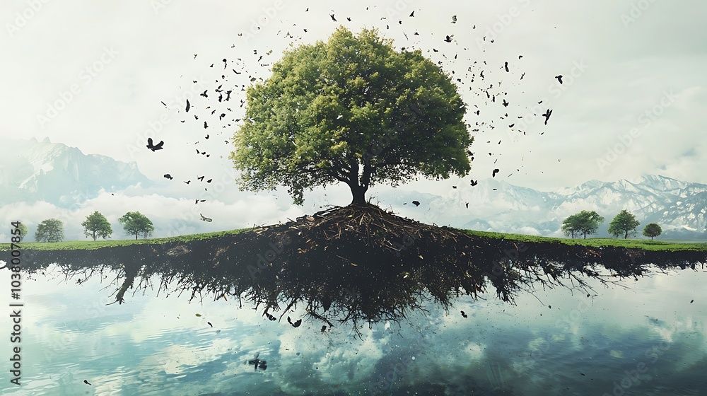Poster Exploring the tension between nature and technology a visual representation of harmony and disruption in our environment