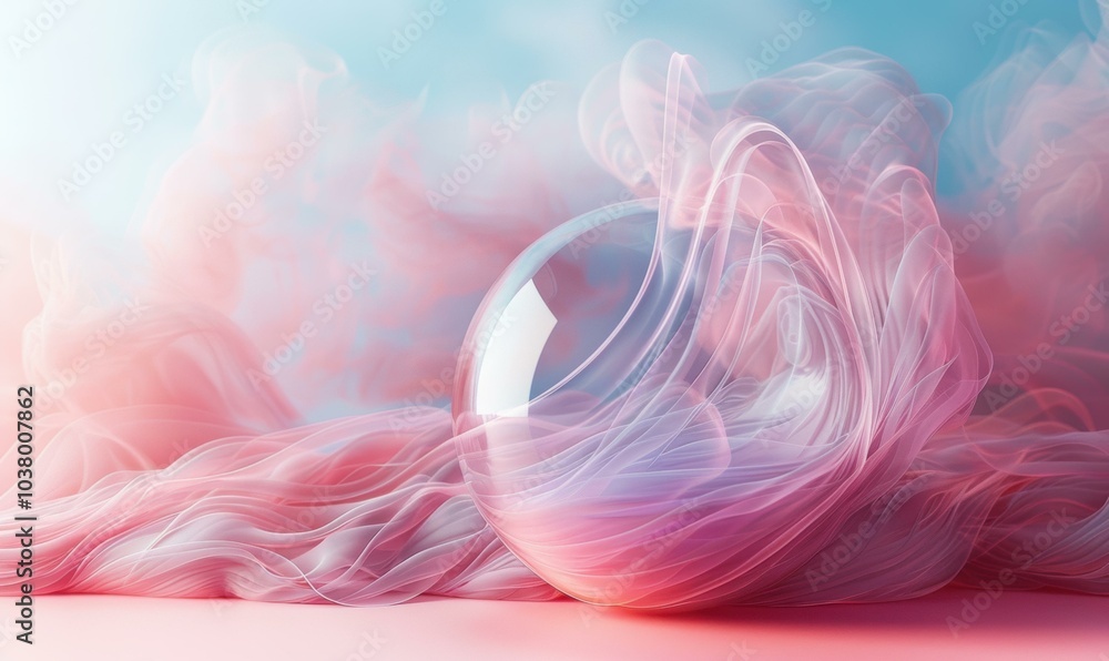 Poster A glass orb surrounded by delicate, flowing fabric. AI.