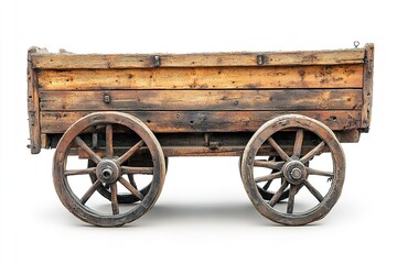 Fototapeta premium On a white background, a wooden cart wagon is isolated. Generative Ai