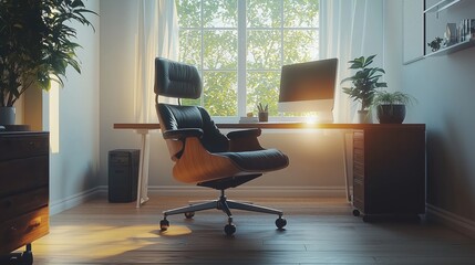 Fototapeta premium Clean and Simple Office Space with a Single Chair