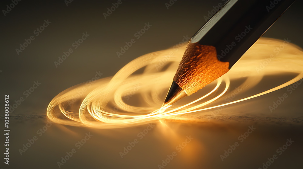 Poster dynamic light trails created by a pencil on a dark surface showcasing artistic expression and creati
