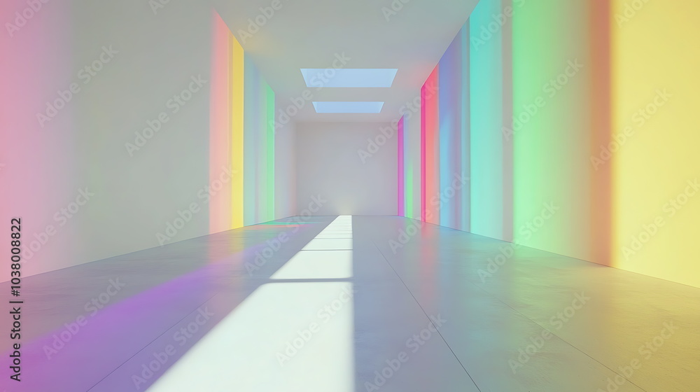 Poster a modern interior space embracing colorful light reflections on walls creating a unique and vibrant 