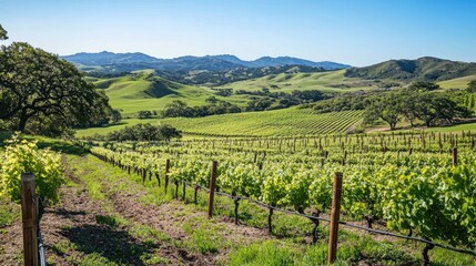 Scenic Vineyard Landscape in Rolling Green Hills