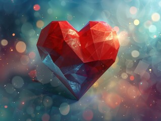 A red heart with a geometric design. AI.
