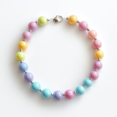 Colorful bead necklace featuring pastel shades, perfect for fashion accessories and jewelry lovers. Ideal for styling.