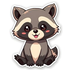 Cute Cartoon Raccoon Sticker Illustration. Generative AI