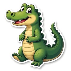 Cartoon Alligator Sticker Smiling Green Illustration. Generative AI