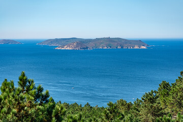 Stunning views of the Galician coast from the top of the viewpoint of Siradella, Pontevedra, Spain.