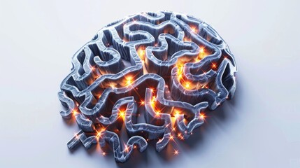 a labyrinthine maze intricately woven within the convolutions of a human brain, with paths illuminated by glowing neurons