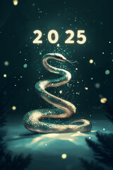 Obraz premium Elegant snake in magical winter night for 2025 