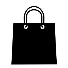 A simple black silhouette of a shopping bag with handles.