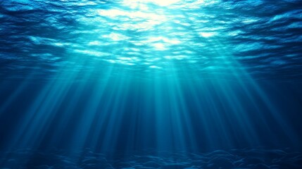 A serene underwater scene with sunlight filtering through the ocean surface.