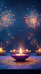 Banner design for diwali festival and podium,Diwali light decoration candle with fireworks,Stage,Product display Showcase design sparkle background,Deepavali,Dipavali,3D podium illustration.