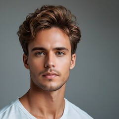 Fototapeta premium Cropped shot of a handsome young man posing against a grey background Generative Ai 